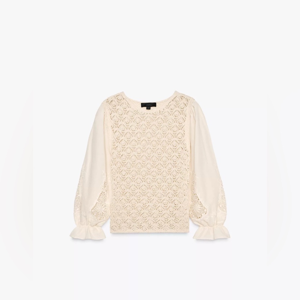 Zara POINTELLE KNIT SWEATER WITH CONTRASTING SLEEVES